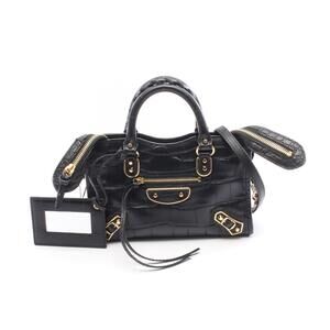 Balenciaga Metallic City Handbag Leather Black